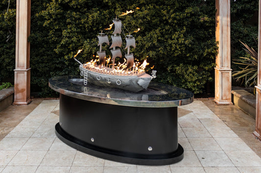 La Pinta Fire Table - Stainless Steel Top & Powder Coated Base - Match Lit
