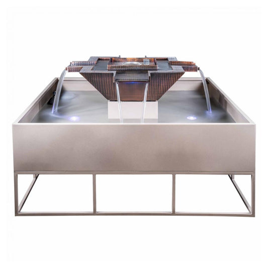 Osiris Square 4-Way Spill Copper Fire & Water Fountain - Raised Center Fire Column - Low Voltage Electronic Ignition
